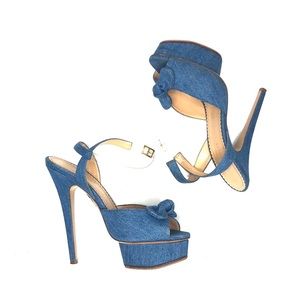 CHARLOTTE OLYMPIA Denim platform peep toe